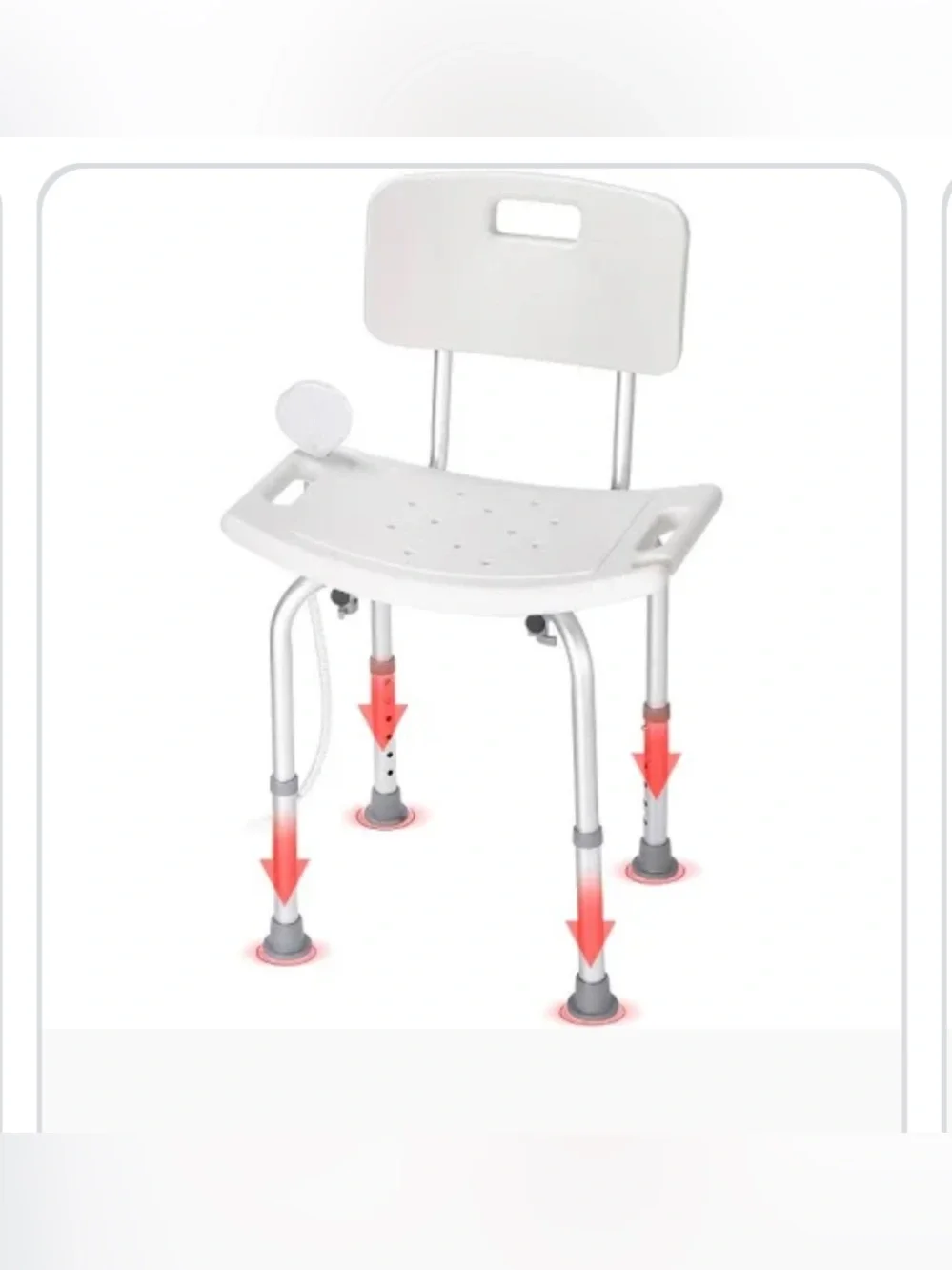 White Shower/Transfer Bench with Gray Legs adjustable for highest comes withgift